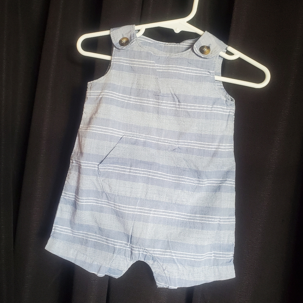 Carter's Blue and White Stripe Jonjon Jumpsuit Romper, 3M
